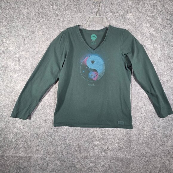 Life Is Good Tops - Life is Good Yin Yang Graphic Long Sleeve Tee Women’s Size L Green Casual